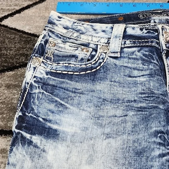 MISS ME EMBROIDERED FAUX-FLAP RHINESTONES ACID-WASH SIGNATURE SKINNY DEN… - Picture 7 of 15